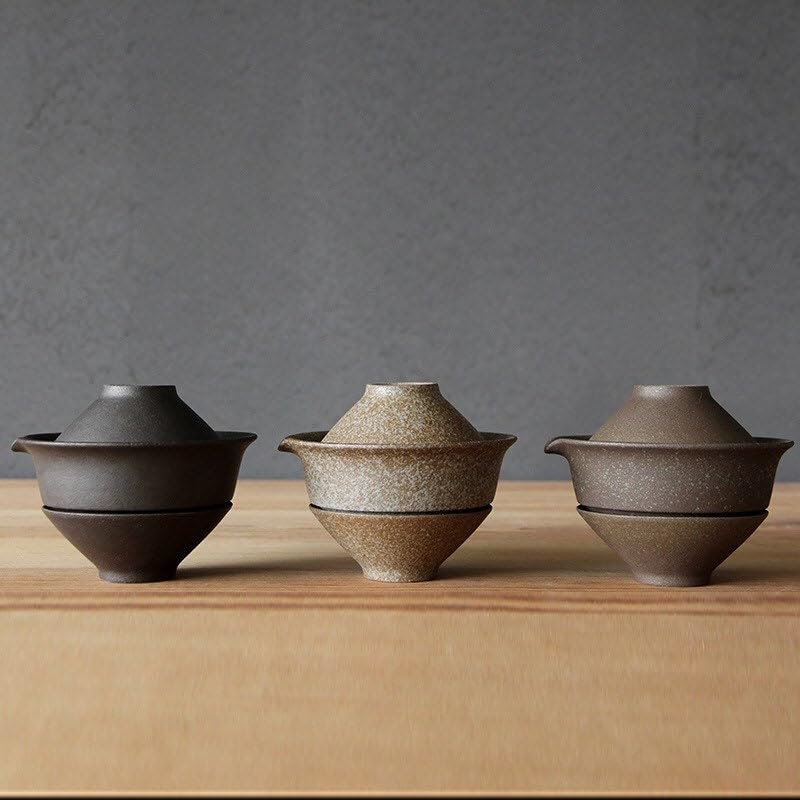 Gohobi Ręcznie robiony ceramiczny podróżny zestaw do herbaty Gaiwan - przenośny czajniczek i zestaw filiżanek Gongfu - zestaw upominkowy do herbaty w stylu japońskim i chińskim (3 kolory) (biały