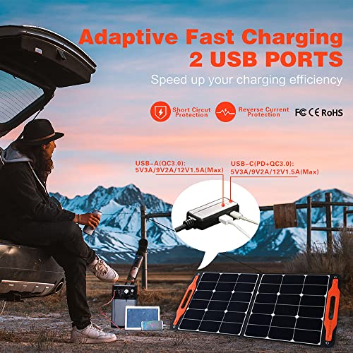 Solar Popo 100W Portable Folding Solar Panel Charger With Usb Outputs For Family Camping Phones Tablets, Foldable Solar Panel With 4-In-1 Cable For Battery Power Station Generator #TOP2