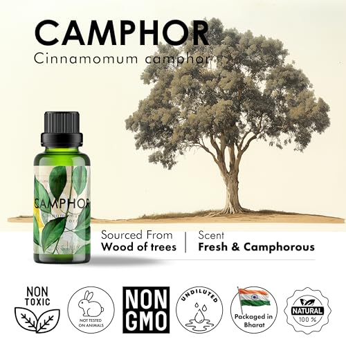 Image of Esslux Camphor Essential Oil - 100% Pure Natural Camphor Oil for Aromatherapy & Skin Care | Refreshing & Invigorating Scent for Diffuser, Massage & DIY Projects - Therapeutic Grade - 90 ML