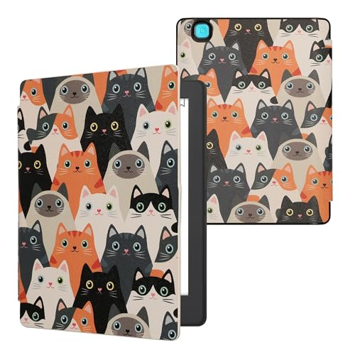 Image of kwmobile Cover for Kobo Aura H2O Edition 2 Case - eReader Cover with auto sleep funktion - Cats with Orange/Black/White