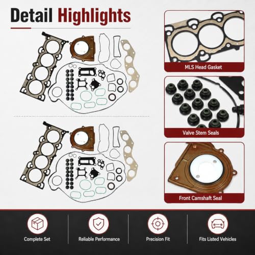 Image of SecosAutoparts Cylinder Head Gasket Set Compatible with Ford Focus 2012-2017 2.0L L4 MLS Head Gasket Kit Replaces CM5E-6051-DF HS54995 with Valve Cover Intake Exhaust Manifold Gaskets