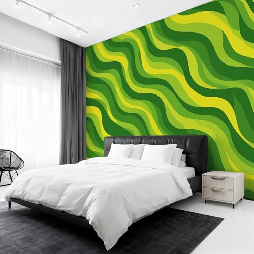 Fresque murale intissé de haute qualité au design ondulé vert