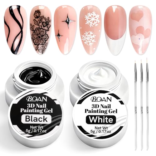 BQAN Nail Art Gel Paint Set Black & White No Wipe Gel Polish