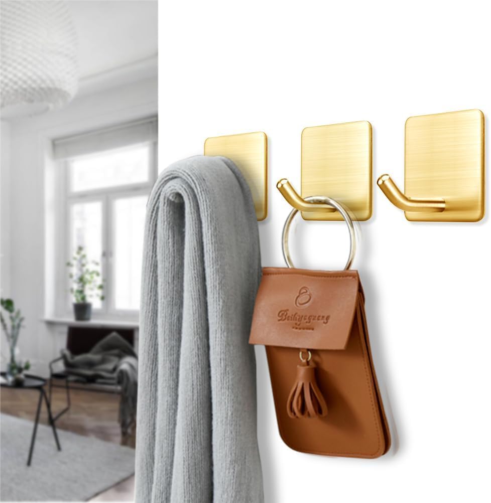 FOTYRIG Gold Self Adhesive Hooks Holds 15lbs-6 Packs image 5