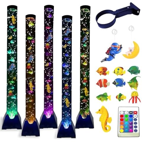 Sensory Bubble Tower Lamp with Bracket: 4 FT Bubble Fish Tube - 20 Color Adjustable 10 Moving Fish - Autism ADHD Friendly Ideal Gifts for Boys Girls Cover