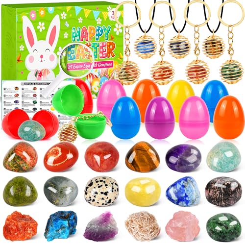 Huevos de Pascua rellenos con gemas y cristales naturales OCTERIC para caza de Pascua kit de 24 piezas