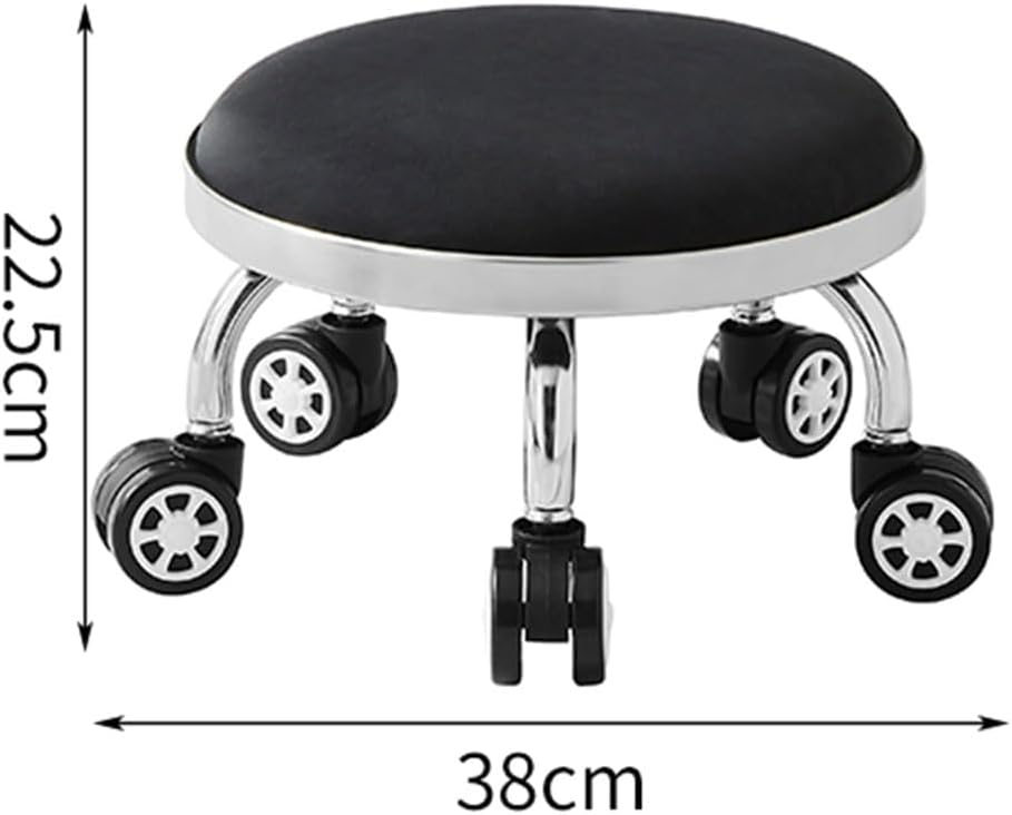 Low Roller Stool with 360° Swivel Wheels, Low-Height Short Rolling Stool Seat, PU Leather Small Mechanic Chair, Rolling Stools for Pedicure, Garage, Shop, Library Blue