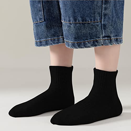 EPEIUS Kids Boys/Girls' Cushioned Socks Thick Cotton Quarter Athletic Socks Sports Running Ankle Socks 6 Pack 4-14 Years4