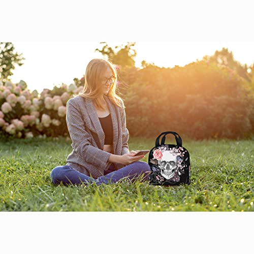 Zoczos Skulls Large Lunch Box Day Of The Dead Skeleton Vintage Grunge Gothic Roses Floral Reusable Lunch Bag For Work Beach #TOP6