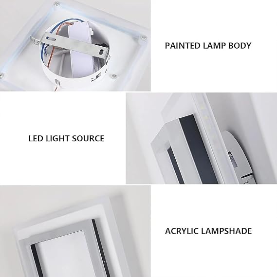 Modern LED Ceiling Light 24W Square Ceiling Light with 3 Color Temperature Settings, 3000/4000/6500K, Acrylic Ceiling Lamp for Living Room Bedroom Office Hallway [Energy Class A]