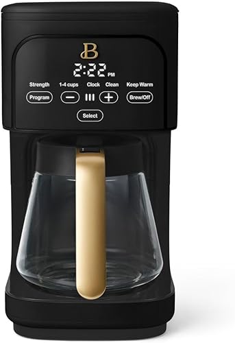 Hermosa cafetera programable de 12 tazas con pantalla activada por tacto, temporizador de preparación automático, filtro reutilizable y jarra de