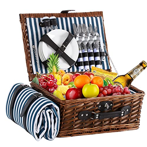 HYBDAMAI Picnic Basket for 4 with Waterproof Picnic Blanket and