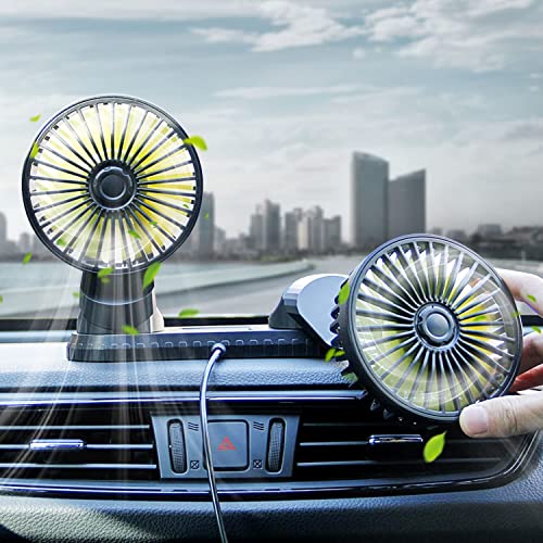 Xximuim Electric Car Cooling Fan,360° Adjustable Dual Head Cooling Air Fan Brushless Motor Low Noise Automobile Vehicle Fan Micro USB for Car/SUV/RV/Truck/Boat Use (Without Coloured Light) - Thumbnail 2