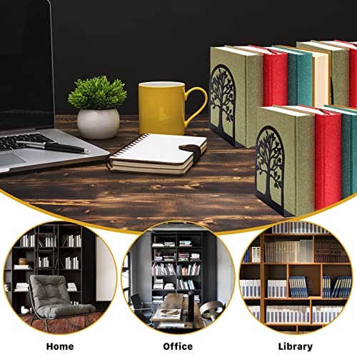 3 Pair Bookends,Metal Book Ends,Decorative Tree Book Holder,Black Bookends For Shelves,Non-Skid Book End For Heavy Books,Home Decorative Bookends Book Stoppers For Office Home School,6 Pcs #TOP6