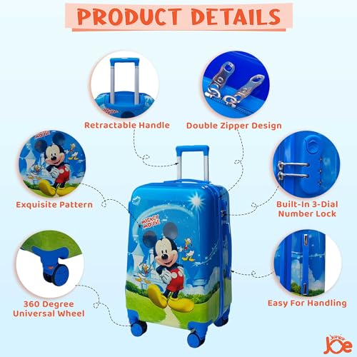 Image of JUNIOR JOE ABS Hard Shell 8 Wheels 24 Inches 360 Degree Rolling Trolley Suitcase for Kids (Luggage-6), Blue, Medium