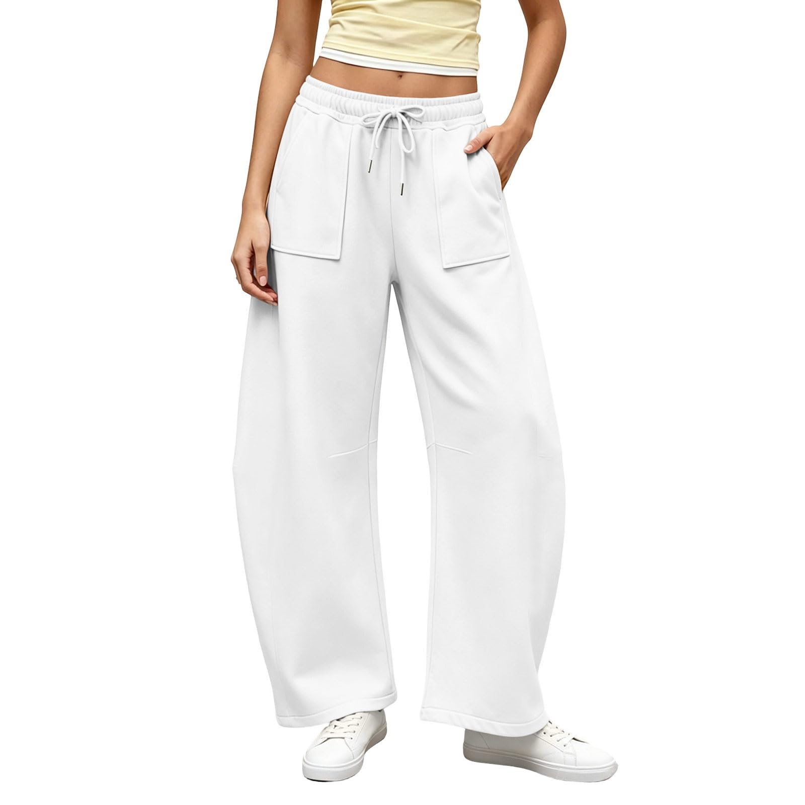 Generico Pantaloni da Jogging Donna Pantaloni a Gamba Larga con Elastico in Vita Pantalone Sportivi con Coulisse Comodi Pantlone Cotone Morbidi Casual Pants Lunghi per Allenamento e Fitness