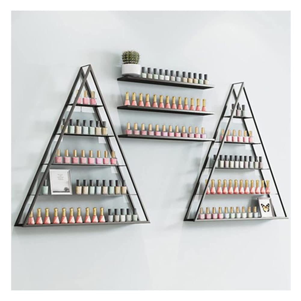 Organizador de esmaltes de uñas para Montaje en Pared: Juego de 5 estantes Triangulares de Metal Negro, adecuados para frascos de Esmalte de uñas, aceites Esenciales, cosméticos y frascos de