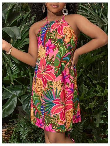 Girl's Floral Halter Dress Sleeveless Summer Beach Sundress Casual Cami Dresses4