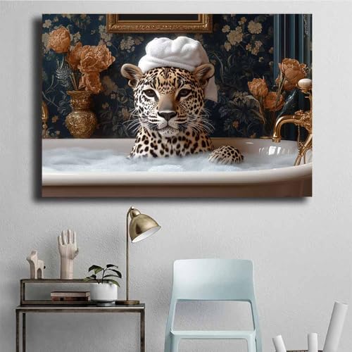 Poster léopard bain solution déco murale moderne beige - 4