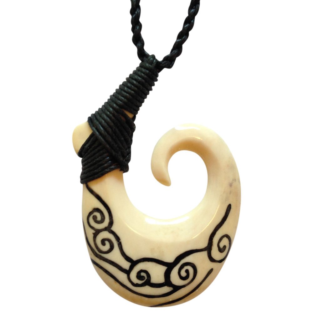 Hawaiian Fish Hook Necklace Real Bone Natural Aged Bone Color