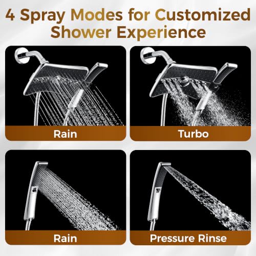 Image of BRIGHT SHOWERS Dual Shower Head System with Handheld and Rainfall Shower, Shower Faucet Set with Valve and Trim Kit, Includes 79-Inch Stainless Steel Hose, Chrome