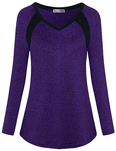 MISS FORTUNE Women's Workout & Training Shirts, Long Sleeve Athletic Tops Running Tshirts Yoga Tops Quik Dry Activewear Gym Exercise Tee Lightweight Wicking Shirts Pilates Hiking Clothes,Purple M