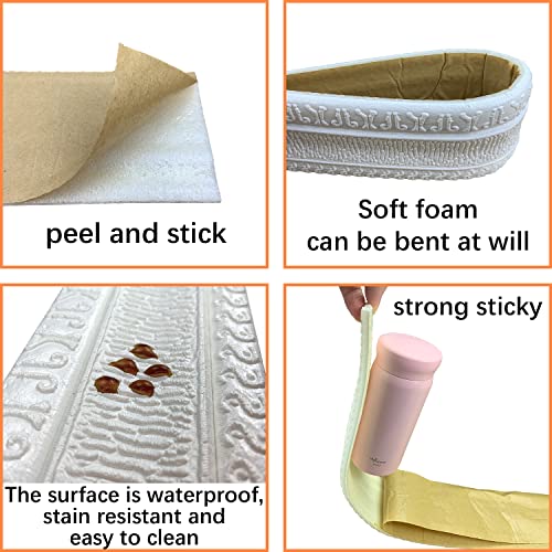 Yll Yll Crown Molding Peel And Stick 3D Wall Edging Foam Baseboard Self Adhesive Wallpaper Border Flexible Wall Base Moulding Trim Mirror Border Wall Lines (White 1Pcs-89) #TOP4