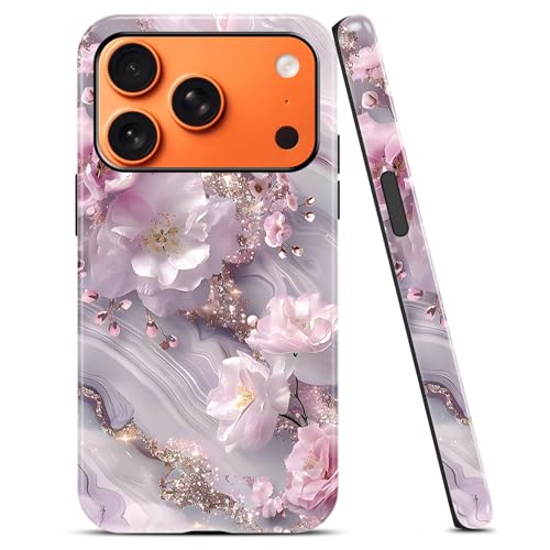 Coque iPhone 17 Pro Max 6.9" paillettes rose fleur marbre antichoc hybride