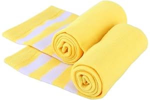 Striking Women's Knee High Striped Socks: White and Yellow Brilliance