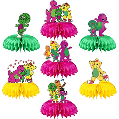 Décoration Barney en nid d'abeille et toppers de gâteau 3D violets pour fête de fan - 7 pièces