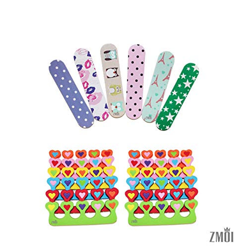 ZMOI 6 Pieces Colorful Girly Mini Emery Nail Files + 6 Pairs Heart