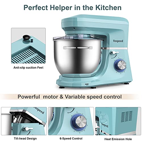 Küchenmaschine Knetmaschine Vospeed 1500W Teigmaschine mit 8L Edelstahlschüssel, 6 Geschwindigkeitsstufen, Rührbesen… – Bild 5