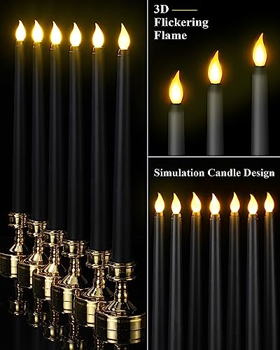 Image of Funtery 48 Pcs Flameless LED Taper Candles Battery Operated Candles Bulk Realistic LED Candlesticks Flickering for Wedding Church Party Home Decor(Black,11 Inch,Classic Style)
