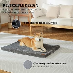   Memory-Foam-Dog-Crate-Pad-Large-Dog-Bed-Mat-for-Crate-with-Removable-Washable-Cover-and-Waterproof-Lining-Comfy-Pet-Bed-Mat-for-Large-Dog-Designed-for-36-inch-Dog-Crates-Grey