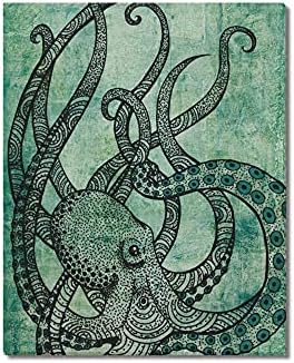 Custom Beautiful Modern Art Abstract Painting Octopus Canvas Print 16" x 20" Inch, Stretched and Framed Artwork Decor Wall Living room Office Art Abstract Octopus Oil Paintings Picture Canvas Print Home Decor