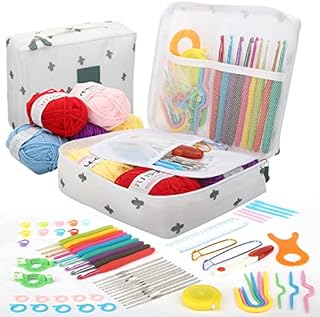 EEEKit Crochet Hooks Set, 66pcs Crochet Kits Knitting Needles Sets,Ergonomic Crochet Starter Accessories Kit Includes Metal Crochet Hooks 0.6mm to 6mm with Carry Bag for Beginners Knitt Gifts