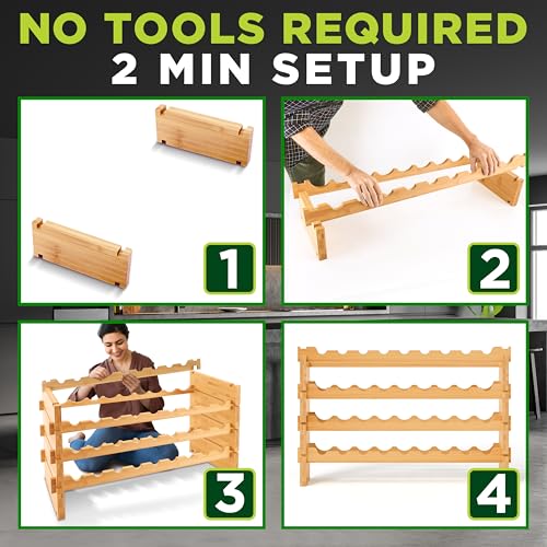 image for NutriChef Bamboo Stackable Wine Rack, 4-Tier 36 Bottle Capacity Wine R