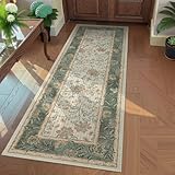 GarveeHome 2x6 Washable Runner Rug for Bedroom, Soft Botanical Floral Kitchen Runner with Non Slip Backing Sage Green Farmhouse Laundry Mat Stain Resistant Carpet for Hallway Bathroom Beside Rug