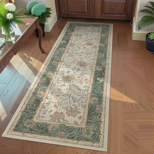 GarveeHome 2x6 Washable Runner Rug for Bedroom, Soft Botanical Floral