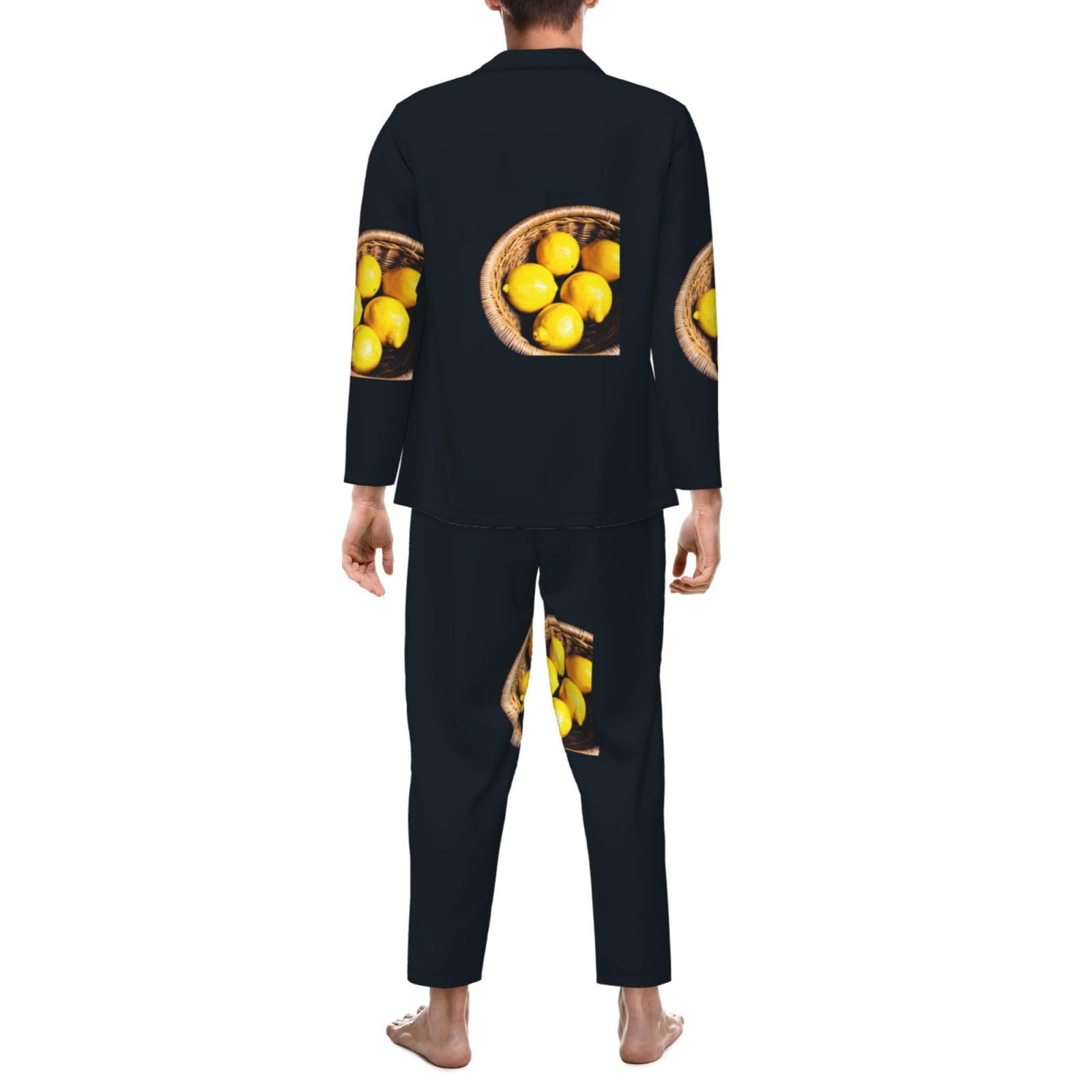 Basket - Conjunto de pijama de manga larga para hombre, diseño de limones, transpirable, acogedor, para fin de semana