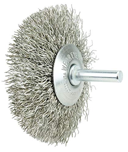 Image of Weiler 17917 3 inch Stem-Mounted Concave Crimped Wire Wheel, .014 inch Steel Fill, 1 /4 inch Stem, Made in the USA (Pack of 10)