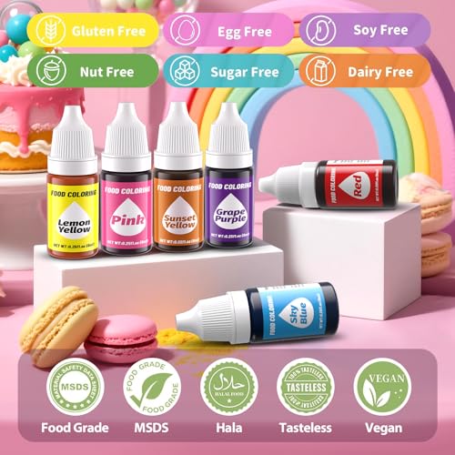 Image of 12 Color Gel Food Coloring Liquid Set, KATSPRO Food Grade Tasteless Vibrant Food Coloring Dye for Baking Icing Cake Decorating Cookie Fondant, Frosting, Cookies, Christmas Baking, Easter Egg and DIY Supplies Kit - 0.25 Fl.oz(6ml) /Bottles