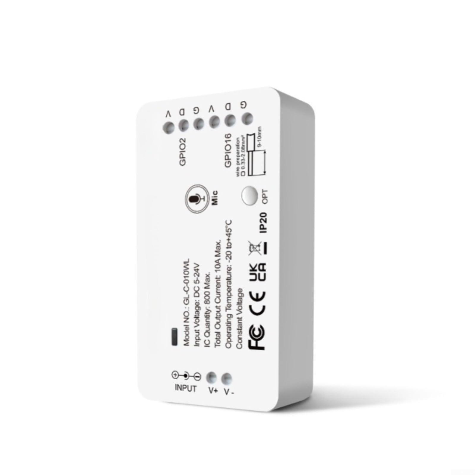 Controller LED WiFi ESP32 con effetti audio reattivi microfono, compatibile con WS2812 WS2811 SK6812 strisce indirizzabili, 5-24 V 10 A, alloggiamento bianco (A)