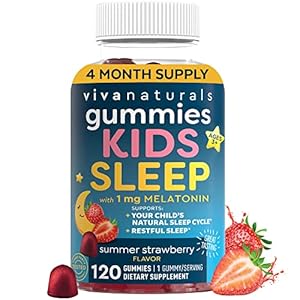 Viva Naturals Melatonin Gummies for Kids (120 Gummies), Delicious Strawberry Flavor – Melatonin 1 mg to Promote Restful…
