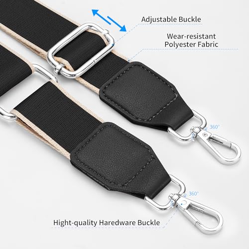 Image of Hamdecro Purse Straps Replacement Crossbody, Universal Wide Shoulder Strap for Bags Adjustable Straps for Handbags, Silver Buckle - Black