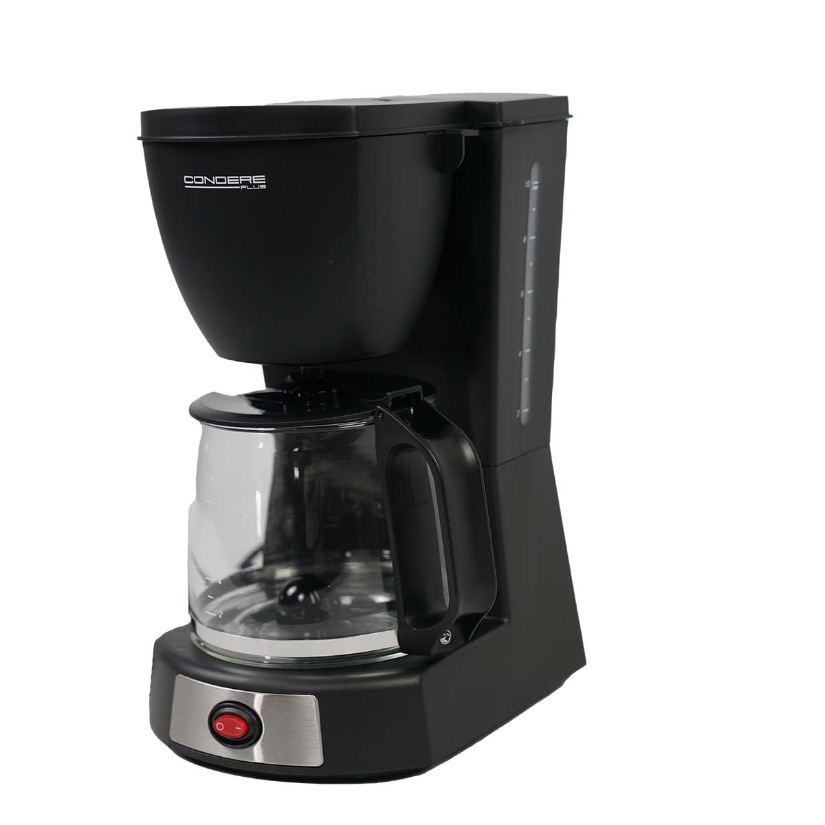 Front view of the Generic CM6687 Coffee Maker with glass carafe and power switch.