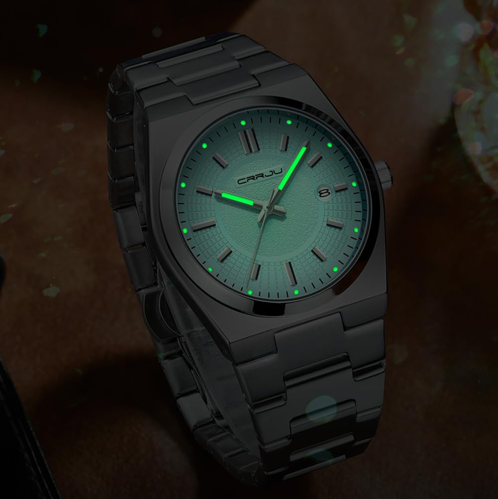 CRRJU Watches for Men,Fashion Luxury Luminous Analog Quartz Wristwatches,Business Man Calendar Watches Silver — view 7