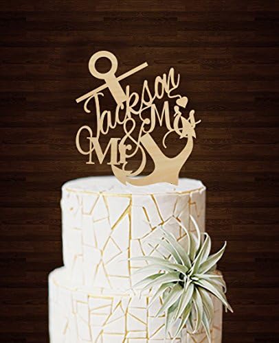 Mr and Mrs Cake Topper Rustic Anchor Wedding Cake Toppers Personalized Name