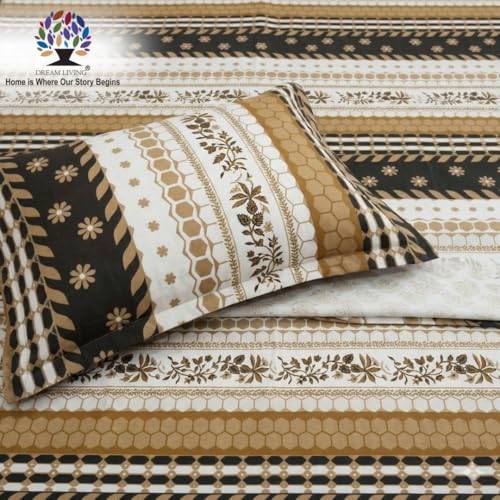 Image of Dream Living Premium Soft Double Bedsheet with 2 Pillow Covers | 130 GSM | 220x250 Cm | Beige & Black