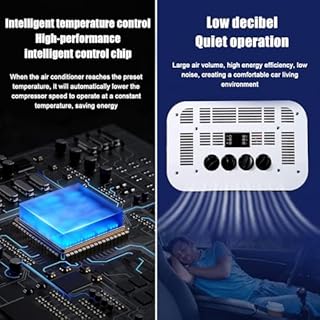 Climatiseur Toit 12V/24V CC pour Camping-Car,Unité Climatisation Toit - sans Conduit,Refroidissement,Climatisation Stationnement avec Télécommande,pour Camping-Cars/Camions/Bus etc,White-12V